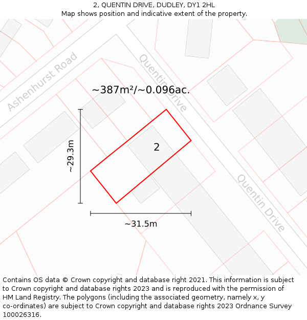 2, QUENTIN DRIVE, DUDLEY, DY1 2HL: Plot and title map