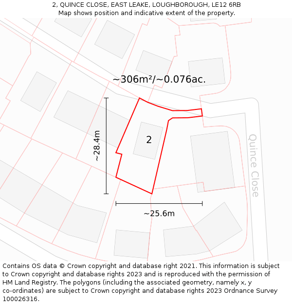 2, QUINCE CLOSE, EAST LEAKE, LOUGHBOROUGH, LE12 6RB: Plot and title map