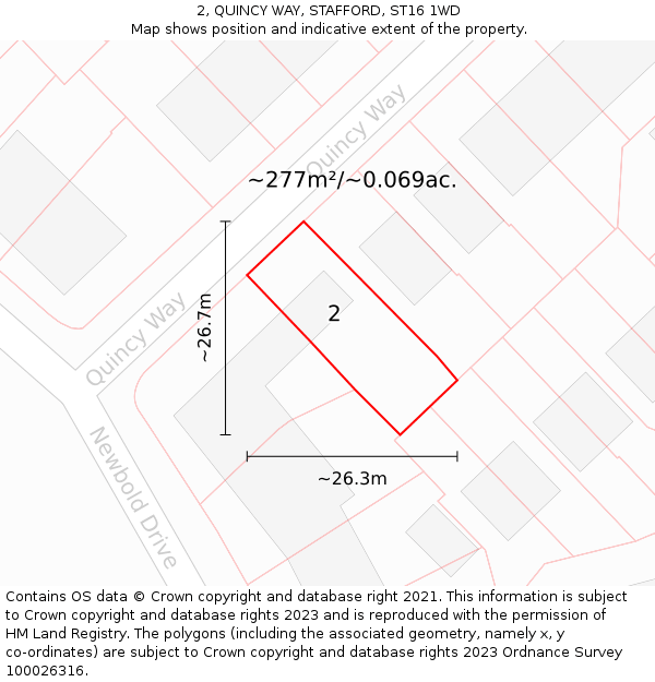 2, QUINCY WAY, STAFFORD, ST16 1WD: Plot and title map