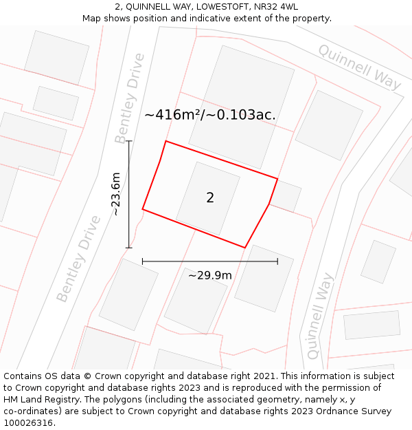 2, QUINNELL WAY, LOWESTOFT, NR32 4WL: Plot and title map