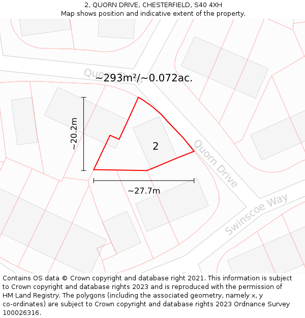 2, QUORN DRIVE, CHESTERFIELD, S40 4XH: Plot and title map