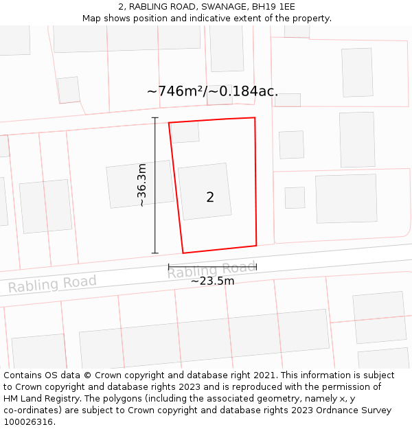 2, RABLING ROAD, SWANAGE, BH19 1EE: Plot and title map