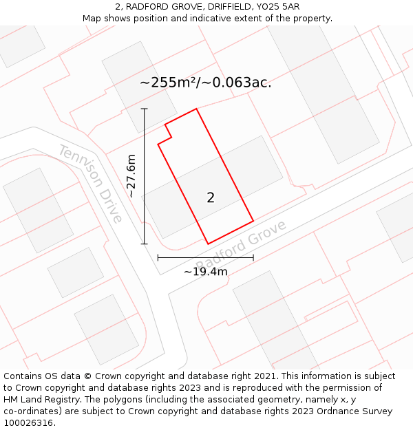 2, RADFORD GROVE, DRIFFIELD, YO25 5AR: Plot and title map