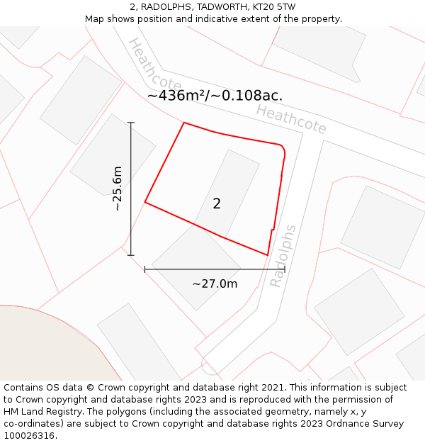 2, RADOLPHS, TADWORTH, KT20 5TW: Plot and title map