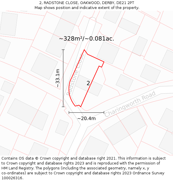2, RADSTONE CLOSE, OAKWOOD, DERBY, DE21 2PT: Plot and title map