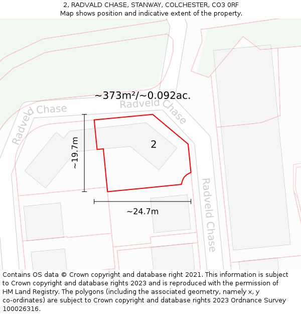 2, RADVALD CHASE, STANWAY, COLCHESTER, CO3 0RF: Plot and title map