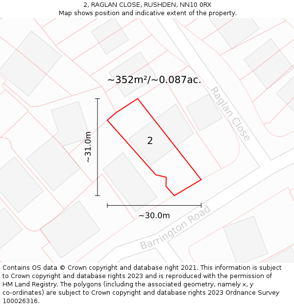 2, RAGLAN CLOSE, RUSHDEN, NN10 0RX: Plot and title map