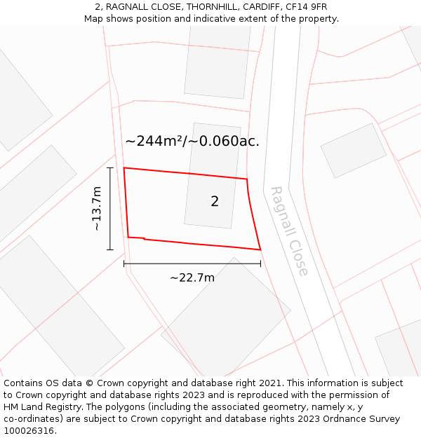 2, RAGNALL CLOSE, THORNHILL, CARDIFF, CF14 9FR: Plot and title map