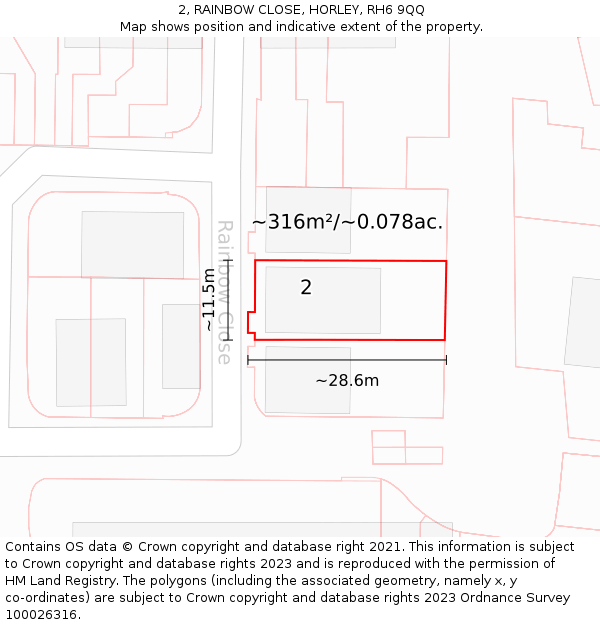 2, RAINBOW CLOSE, HORLEY, RH6 9QQ: Plot and title map