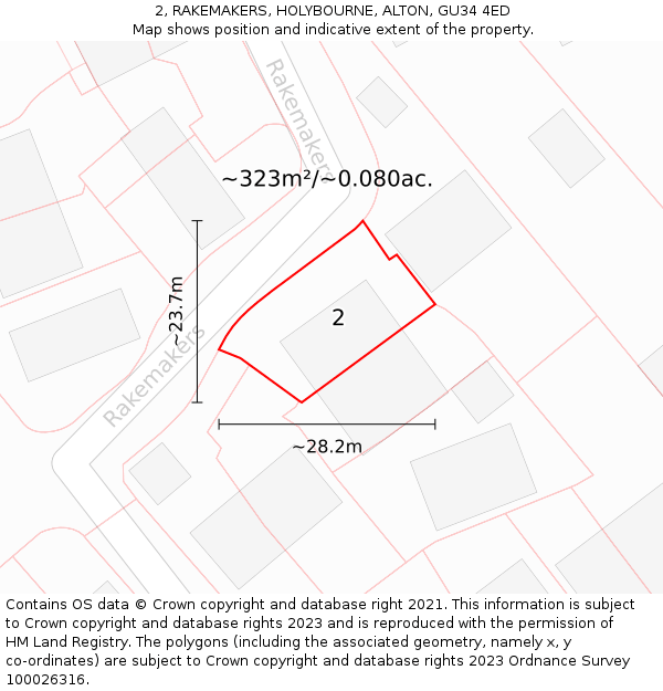 2, RAKEMAKERS, HOLYBOURNE, ALTON, GU34 4ED: Plot and title map