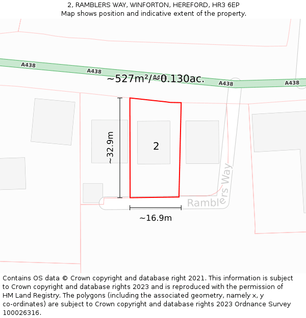 2, RAMBLERS WAY, WINFORTON, HEREFORD, HR3 6EP: Plot and title map