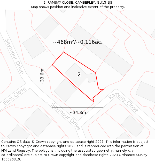 2, RAMSAY CLOSE, CAMBERLEY, GU15 1JS: Plot and title map