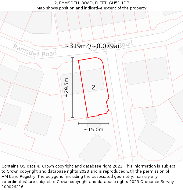 2, RAMSDELL ROAD, FLEET, GU51 1DB: Plot and title map