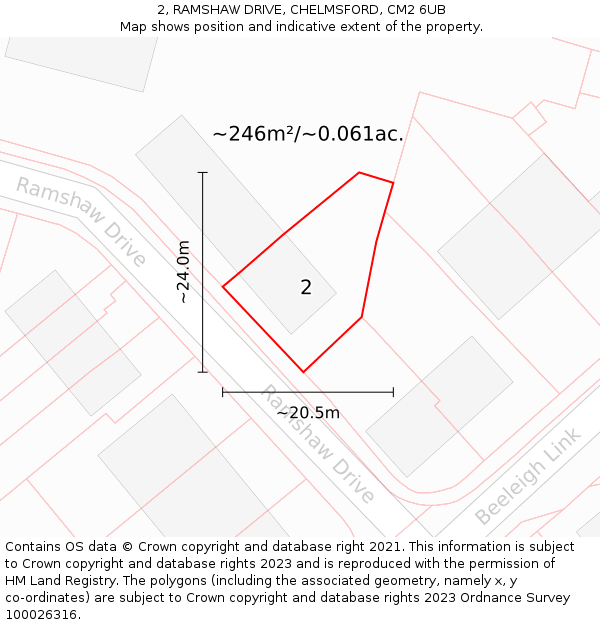 2, RAMSHAW DRIVE, CHELMSFORD, CM2 6UB: Plot and title map