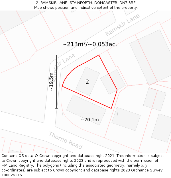 2, RAMSKIR LANE, STAINFORTH, DONCASTER, DN7 5BE: Plot and title map
