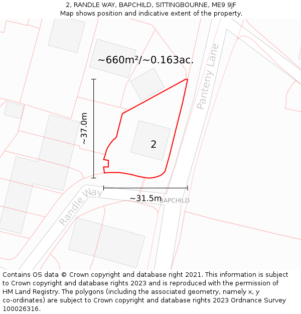 2, RANDLE WAY, BAPCHILD, SITTINGBOURNE, ME9 9JF: Plot and title map