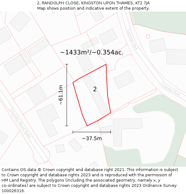 2, RANDOLPH CLOSE, KINGSTON UPON THAMES, KT2 7JA: Plot and title map