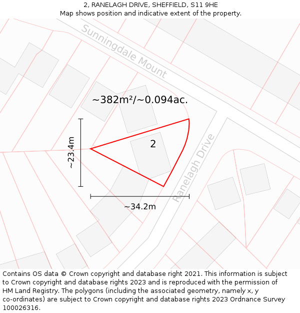 2, RANELAGH DRIVE, SHEFFIELD, S11 9HE: Plot and title map