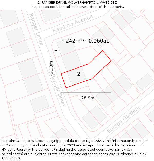 2, RANGER DRIVE, WOLVERHAMPTON, WV10 6BZ: Plot and title map