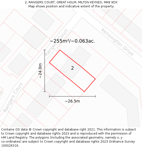 2, RANGERS COURT, GREAT HOLM, MILTON KEYNES, MK8 9DX: Plot and title map