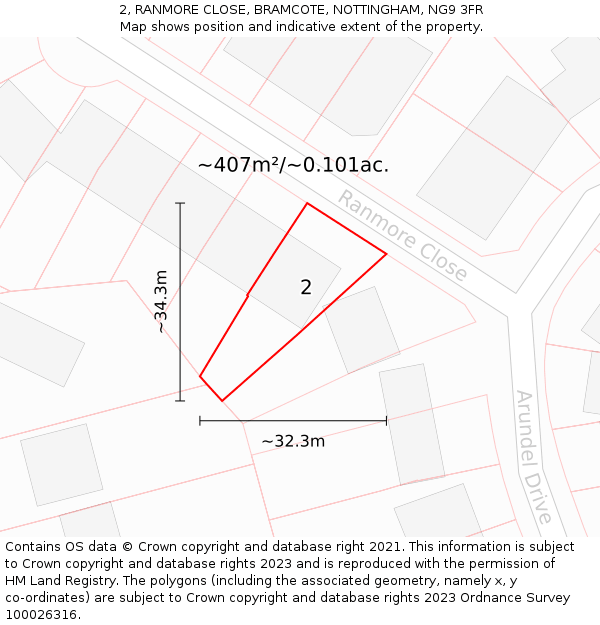 2, RANMORE CLOSE, BRAMCOTE, NOTTINGHAM, NG9 3FR: Plot and title map