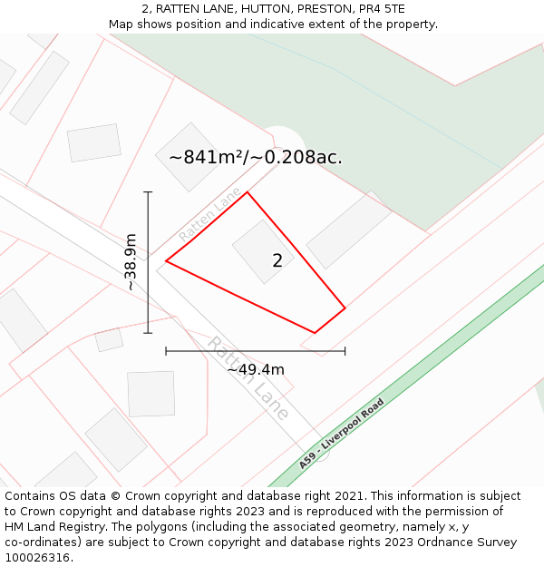 2, RATTEN LANE, HUTTON, PRESTON, PR4 5TE: Plot and title map