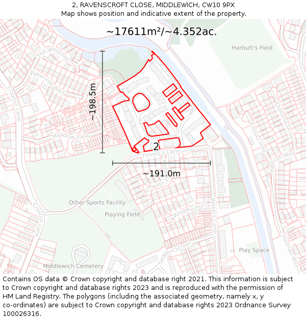 2, RAVENSCROFT CLOSE, MIDDLEWICH, CW10 9PX: Plot and title map