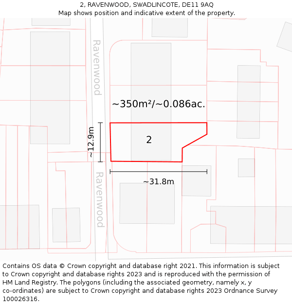 2, RAVENWOOD, SWADLINCOTE, DE11 9AQ: Plot and title map