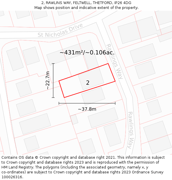 2, RAWLINS WAY, FELTWELL, THETFORD, IP26 4DG: Plot and title map