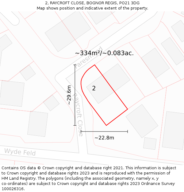 2, RAYCROFT CLOSE, BOGNOR REGIS, PO21 3DG: Plot and title map