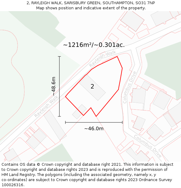 2, RAYLEIGH WALK, SARISBURY GREEN, SOUTHAMPTON, SO31 7NP: Plot and title map