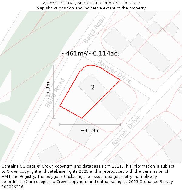 2, RAYNER DRIVE, ARBORFIELD, READING, RG2 9FB: Plot and title map