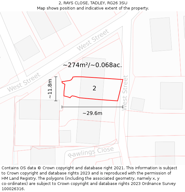 2, RAYS CLOSE, TADLEY, RG26 3SU: Plot and title map