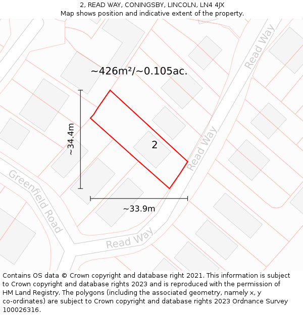 2, READ WAY, CONINGSBY, LINCOLN, LN4 4JX: Plot and title map