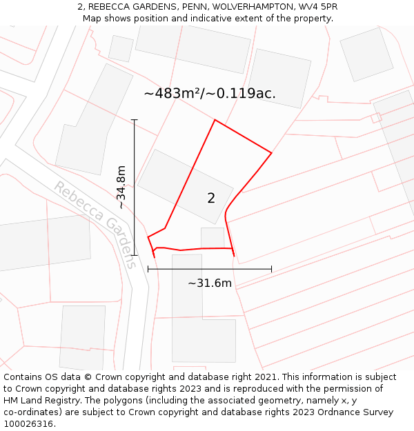 2, REBECCA GARDENS, PENN, WOLVERHAMPTON, WV4 5PR: Plot and title map