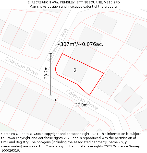 2, RECREATION WAY, KEMSLEY, SITTINGBOURNE, ME10 2RD: Plot and title map