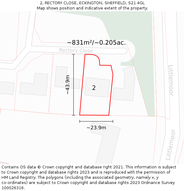 2, RECTORY CLOSE, ECKINGTON, SHEFFIELD, S21 4GL: Plot and title map