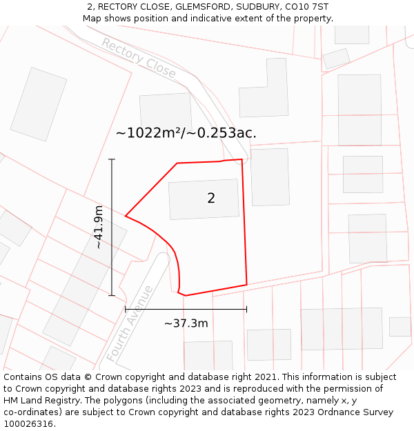 2, RECTORY CLOSE, GLEMSFORD, SUDBURY, CO10 7ST: Plot and title map