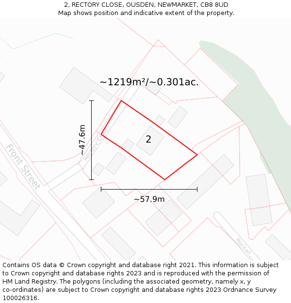 2, RECTORY CLOSE, OUSDEN, NEWMARKET, CB8 8UD: Plot and title map