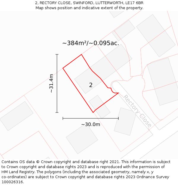 2, RECTORY CLOSE, SWINFORD, LUTTERWORTH, LE17 6BR: Plot and title map