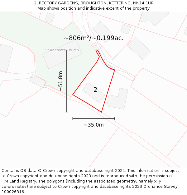 2, RECTORY GARDENS, BROUGHTON, KETTERING, NN14 1UP: Plot and title map