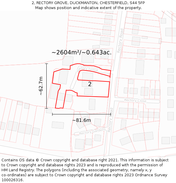 2, RECTORY GROVE, DUCKMANTON, CHESTERFIELD, S44 5FP: Plot and title map