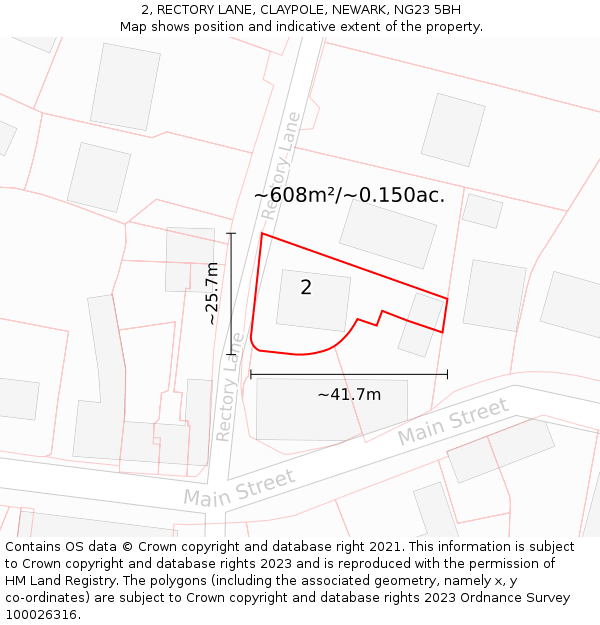 2, RECTORY LANE, CLAYPOLE, NEWARK, NG23 5BH: Plot and title map