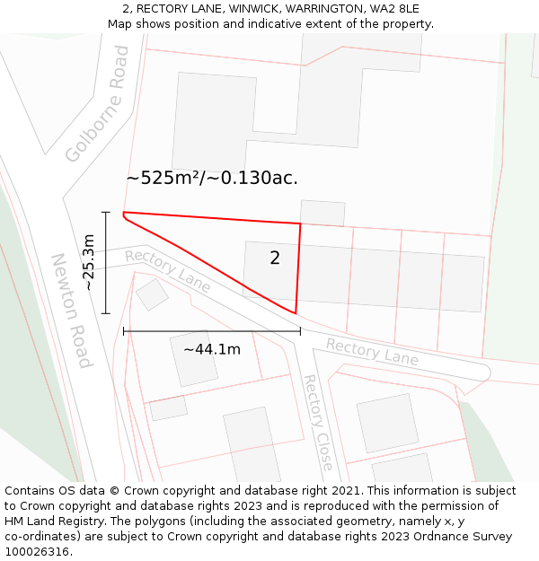 2, RECTORY LANE, WINWICK, WARRINGTON, WA2 8LE: Plot and title map