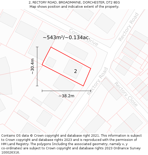 2, RECTORY ROAD, BROADMAYNE, DORCHESTER, DT2 8EG: Plot and title map
