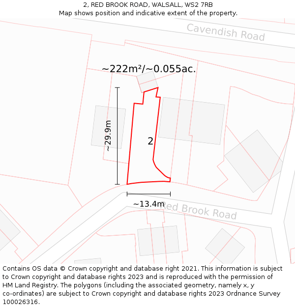 2, RED BROOK ROAD, WALSALL, WS2 7RB: Plot and title map