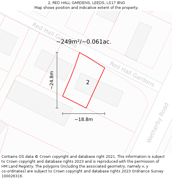 2, RED HALL GARDENS, LEEDS, LS17 8NG: Plot and title map