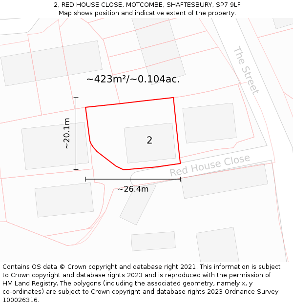 2, RED HOUSE CLOSE, MOTCOMBE, SHAFTESBURY, SP7 9LF: Plot and title map