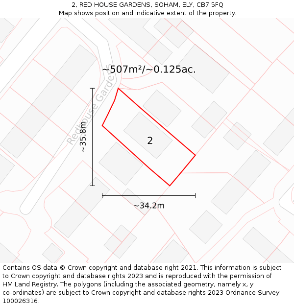 2, RED HOUSE GARDENS, SOHAM, ELY, CB7 5FQ: Plot and title map