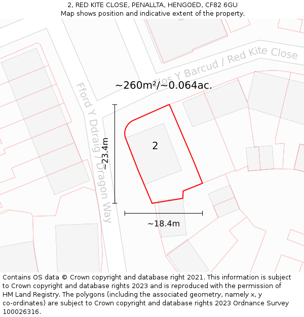 2, RED KITE CLOSE, PENALLTA, HENGOED, CF82 6GU: Plot and title map